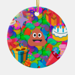 happy birthday poop emoji ceramic tree decoration