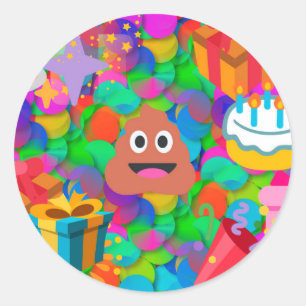 happy birthday poop emoji classic round sticker