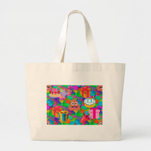 happy birthday poop emoji large tote bag