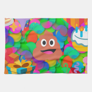 happy birthday poop emoji tea towel