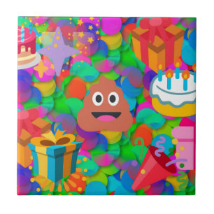 happy birthday poop emoji tile