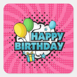 Happy Birthday Pop Art Square Sticker