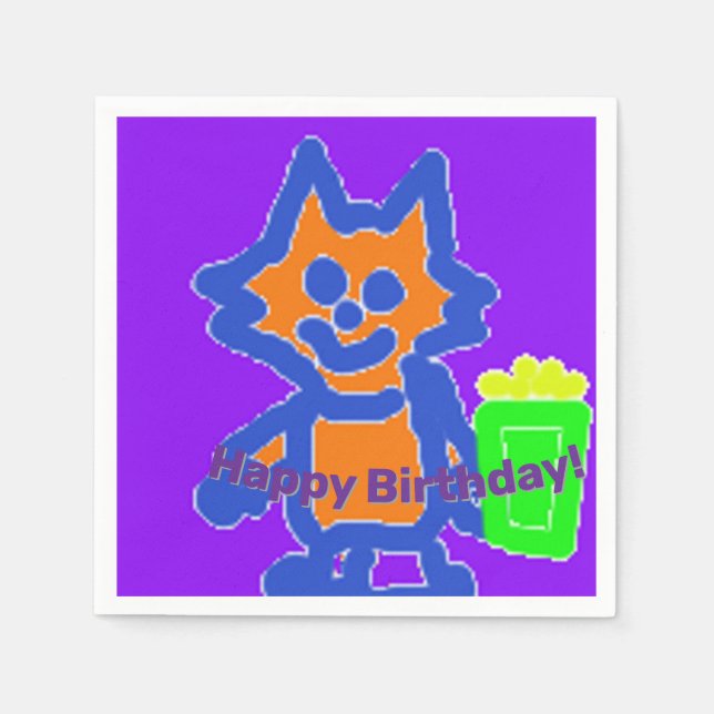 Happy Birthday Popcorn Anime Napkin (Front)
