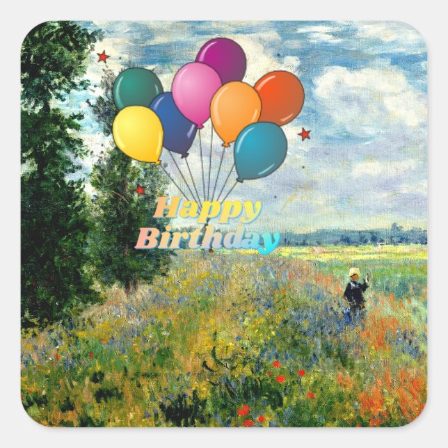 Happy Birthday, Poppy Field, Argenteuil, Square Sticker (Front)