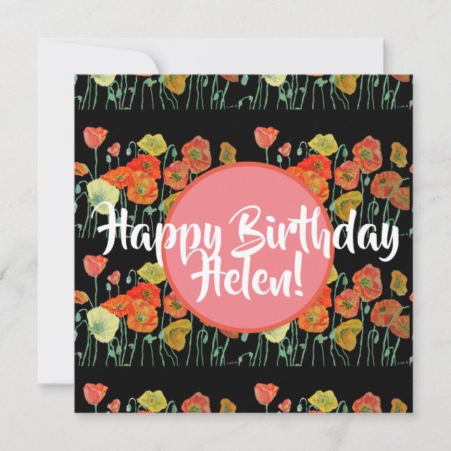Happy Birthday Poppy floral ladies Name Card (Front)