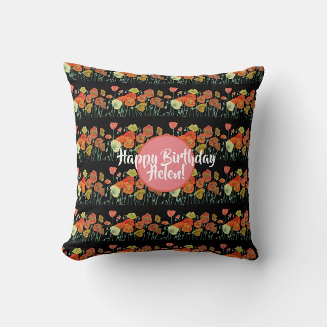 Happy Birthday Poppy floral ladies Name Cuchion Cushion (Front)