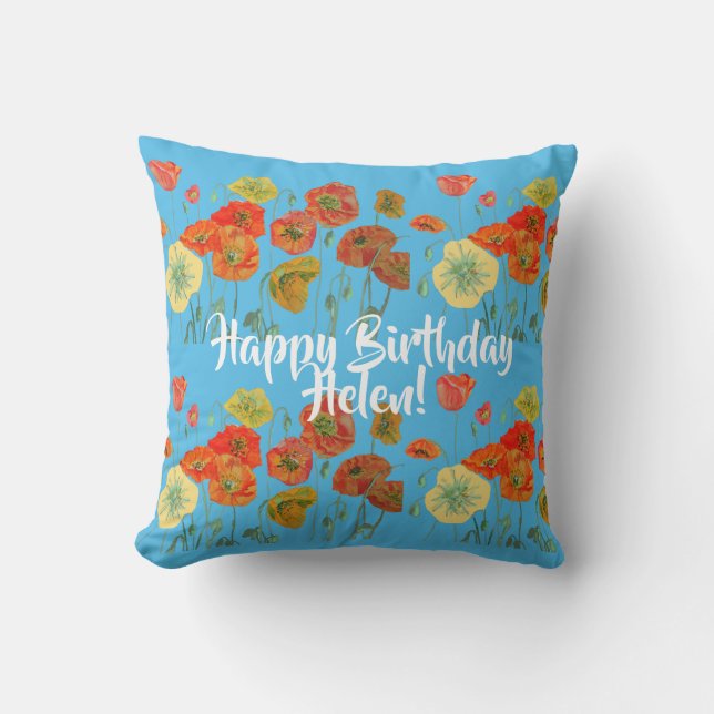 Happy Birthday Poppy floral ladies Name Cushion (Front)
