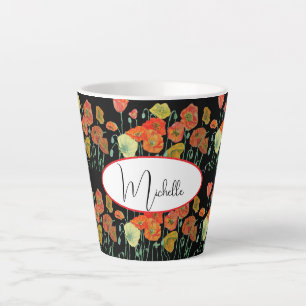 Happy Birthday Poppy floral Orange ladies Name Mug