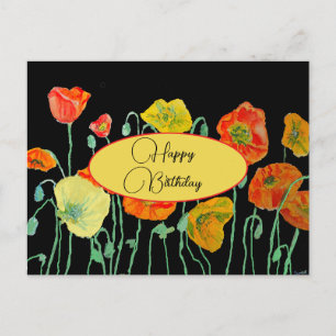 Happy Birthday Poppy floral Red Yellow Postcard