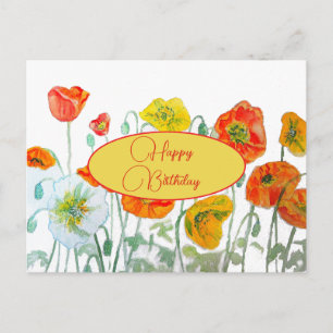 Happy Birthday Poppy floral Red Yellow Postcard