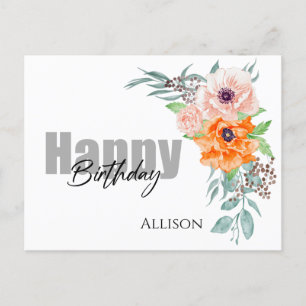 Happy Birthday Poppy Flowers Watercolor  Postcard