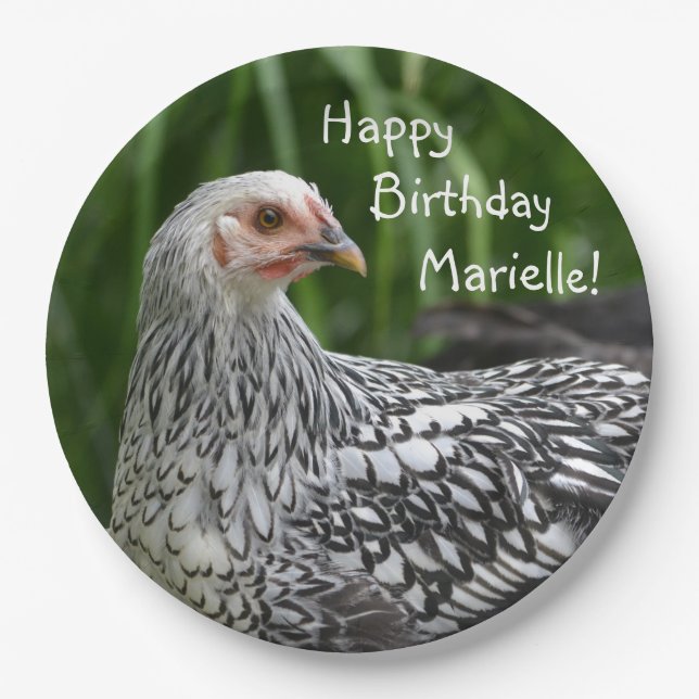 Happy Birthday Posing Chicken Paper Plate (Front)