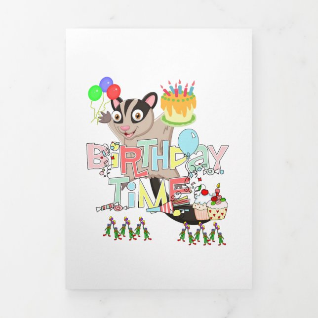 Happy Birthday Possum Cake Tri-Fold Card (Cover)