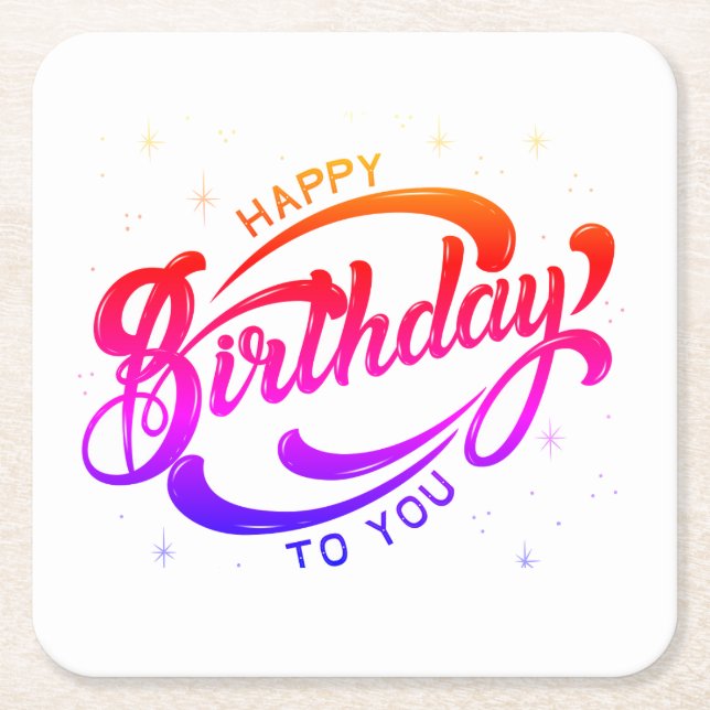 Happy Birthday Postcard Square Paper Coaster (Front)