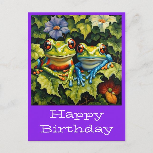 Happy birthday postcards cute frogs (Front)