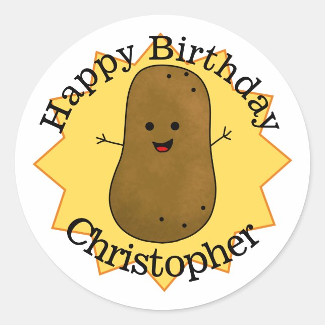 Happy Birthday Potato Personalised  Classic Round Sticker (Front)