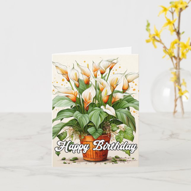 Happy Birthday Potted Beautiful Calla Lilies Card (Yellow Flower)