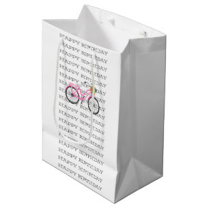 HAPPY BIRTHDAY Preppy Pink Bicycle Summer Fun Medium Gift Bag