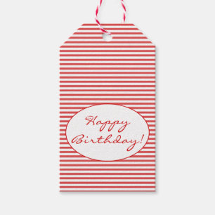 Happy Birthday Preppy Red Stripes Gift Tags