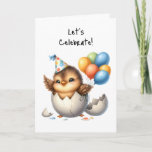 Happy Birthday Pretty Bird Hatched Egg Balloons Card<br><div class="desc">Add a little humour for someone special with this cute grumpy bird birthday card.  Let’s Celebrate!  It’s your hatch-day!  Happy Birthday.</div>