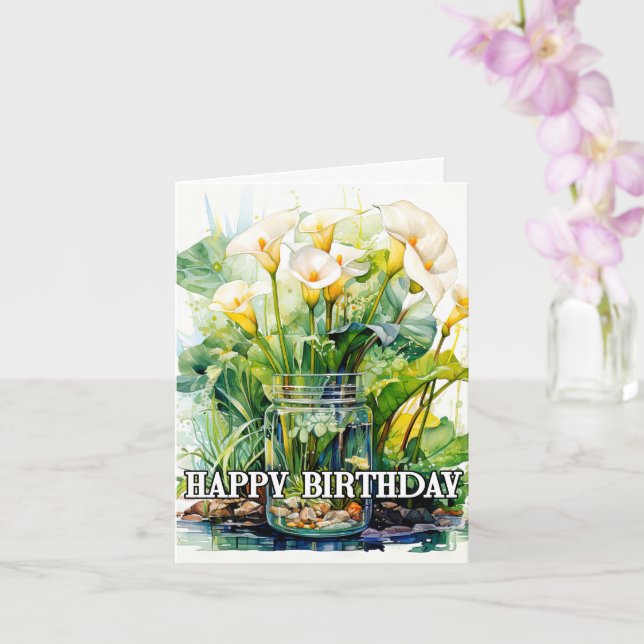 Happy Birthday Pretty Calla Lilies Flowers Card (Orchid)