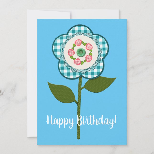 Happy Birthday! Pretty Faux Fabric Flower  (Front)