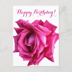 Happy birthday pretty hot pink rose color floral postcard