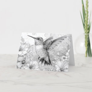 Happy Birthday Pretty Hummingbird Floral Holiday Card