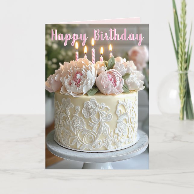 Happy Birthday Pretty Peonies Card (Front)