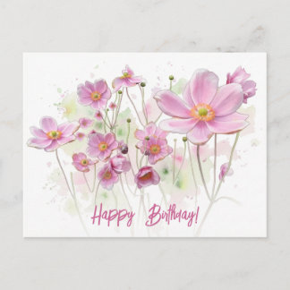 Happy Birthday pretty pink colour floral Holiday Postcard