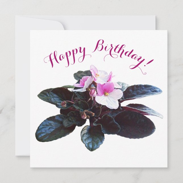Happy birthday pretty pink flowers stylish floral holiday card (Front)