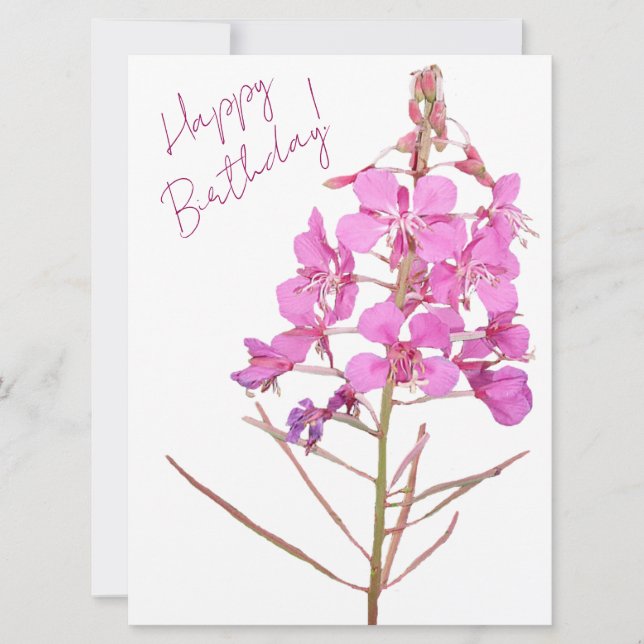 Happy birthday pretty pink minimalist floral  holiday card (Front)