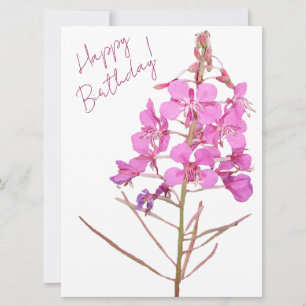 Happy birthday pretty pink minimalist floral  holiday card