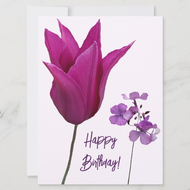 Happy birthday pretty pink purple floral modern  holiday card (Front)