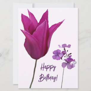 Happy birthday pretty pink purple floral modern holiday card