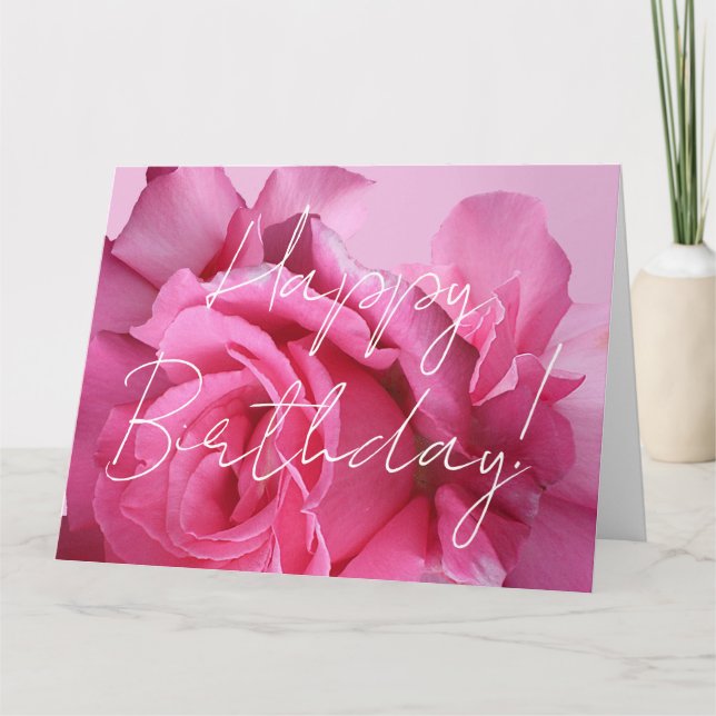 Happy birthday pretty pink roses elegant stylish card (Front)