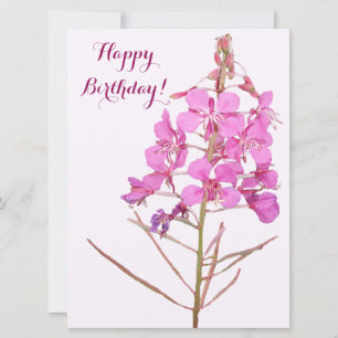 Happy birthday pretty pink simple floral  holiday card