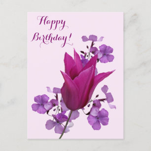 Happy birthday pretty pink tulip floral beautiful postcard