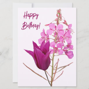 Happy birthday pretty pink tulip floral colourful holiday card