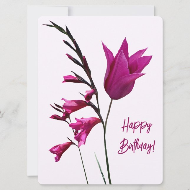 Happy birthday pretty pink tulip floral colourful holiday card (Front)