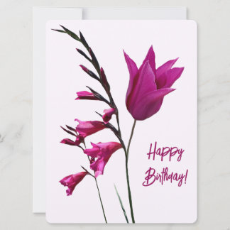Happy birthday pretty pink tulip floral colourful holiday card
