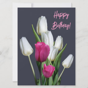 Happy birthday pretty pink tulip floral stylish holiday card