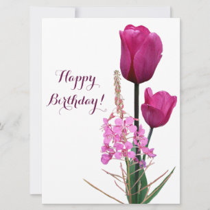 Happy birthday pretty pink tulip simple elegant holiday card
