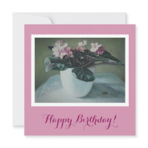 Happy Birthday pretty pink violets floral art