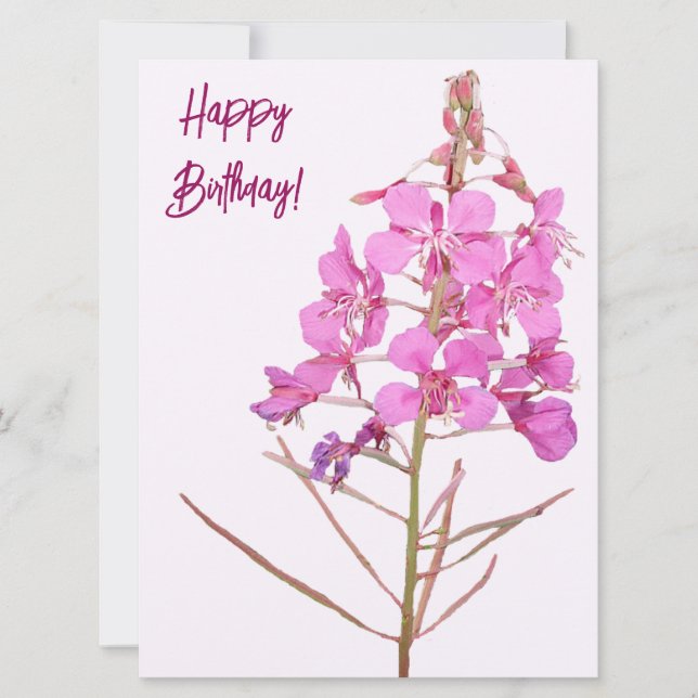 Happy birthday pretty pink wild flower floral  holiday card (Front)