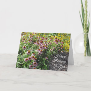 Happy Birthday Pretty Purple and  YellowFlowers Card