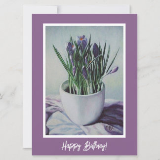 Happy Birthday pretty purple crocus floral art Card