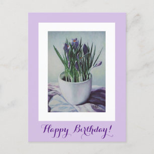 Happy Birthday pretty purple crocus floral art  Postcard