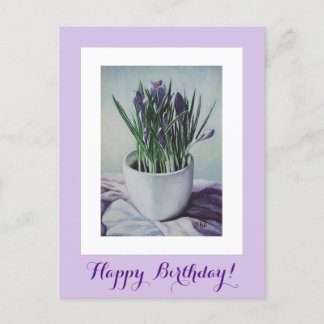 Happy Birthday pretty purple crocus floral art Postcard