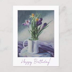 Happy birthday pretty purple floral fine art  postcard